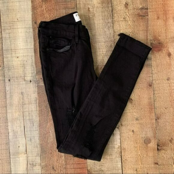 Frame denim women’s le skinny de Jeanne black distressed skinny jeans - 25 - Picture 10 of 11